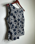 Madewell 100% Linen Boatneck Cinched Floral Tank Top Blouse in Oat