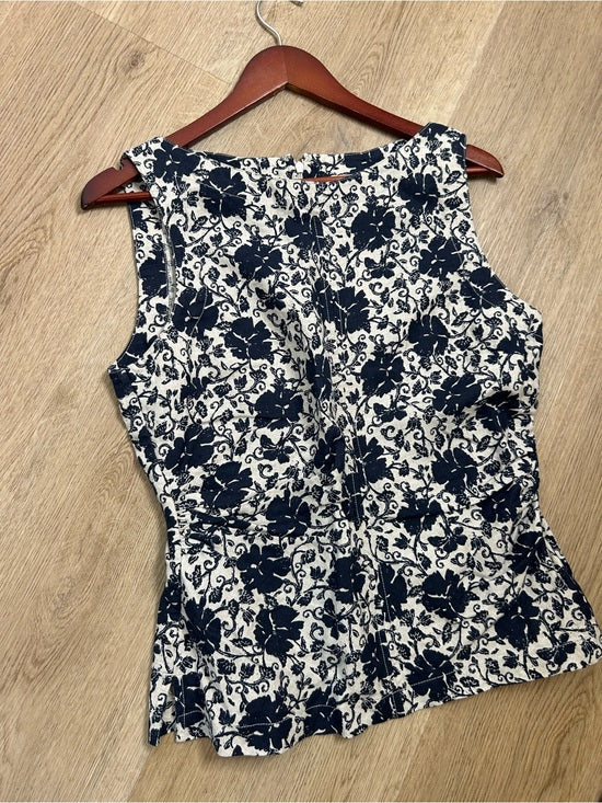 Madewell 100% Linen Boatneck Cinched Floral Tank Top Blouse in Oat