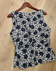 Madewell 100% Linen Boatneck Cinched Floral Tank Top Blouse in Oat