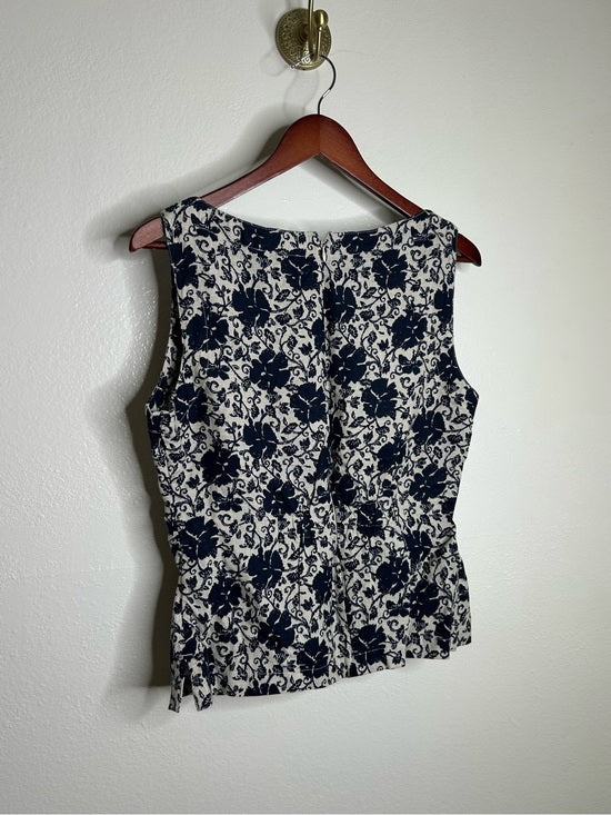 Madewell 100% Linen Boatneck Cinched Floral Tank Top Blouse in Oat