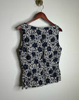 Madewell 100% Linen Boatneck Cinched Floral Tank Top Blouse in Oat