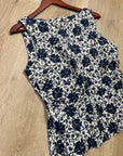 Madewell 100% Linen Boatneck Cinched Floral Tank Top Blouse in Oat