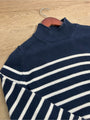 J. Crew 100% Cotton Navy Blue White Striped Turtleneck Knit Sweater