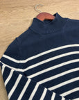 J. Crew 100% Cotton Navy Blue White Striped Turtleneck Knit Sweater