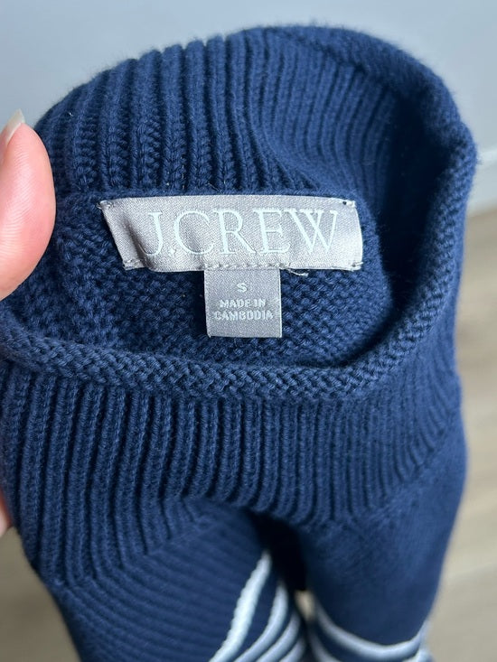 J. Crew 100% Cotton Navy Blue White Striped Turtleneck Knit Sweater