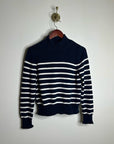 J. Crew 100% Cotton Navy Blue White Striped Turtleneck Knit Sweater