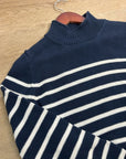 J. Crew 100% Cotton Navy Blue White Striped Turtleneck Knit Sweater