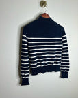 J. Crew 100% Cotton Navy Blue White Striped Turtleneck Knit Sweater