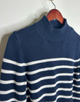 J. Crew 100% Cotton Navy Blue White Striped Turtleneck Knit Sweater