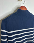 J. Crew 100% Cotton Navy Blue White Striped Turtleneck Knit Sweater
