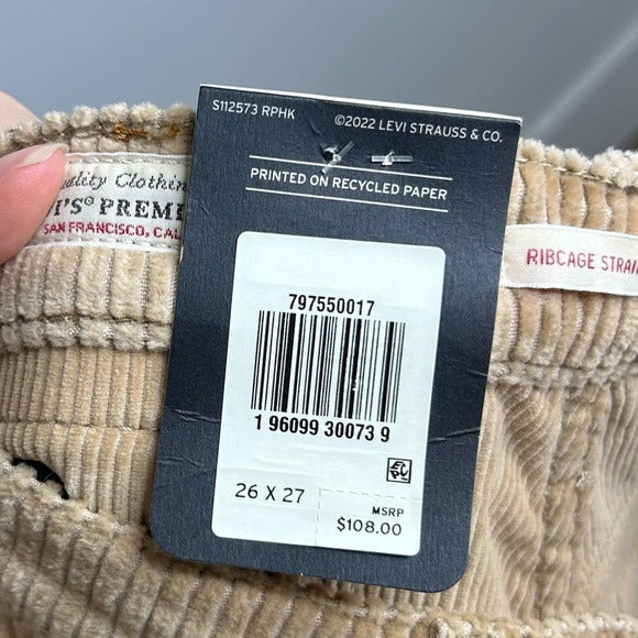 Levi's Premium 100% Cotton Ribcage Straight Leg Corduroy Tan