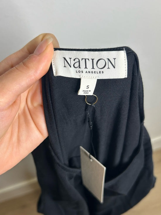Nation LA 100% Pima Cotton Cleo Midi Dress Drop Waist  in Jet Black