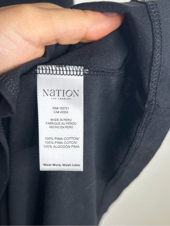 Nation LA 100% Pima Cotton Cleo Midi Dress Drop Waist  in Jet Black