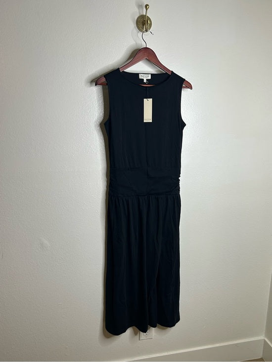 Nation LA 100% Pima Cotton Cleo Midi Dress Drop Waist  in Jet Black