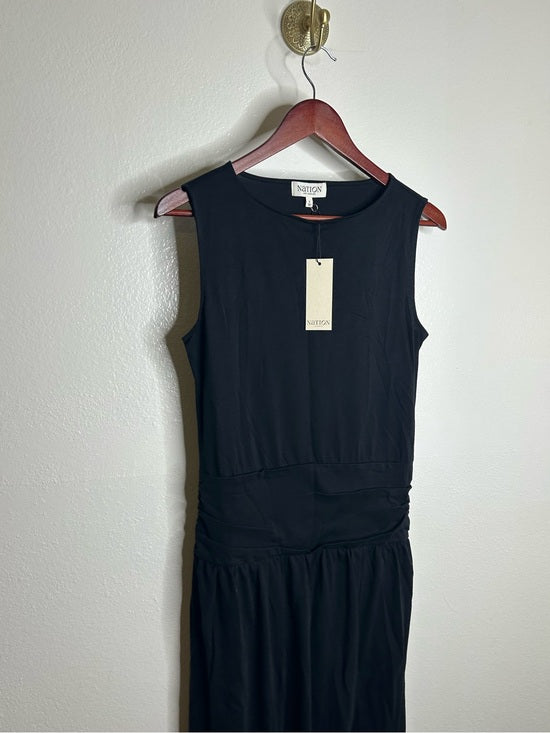 Nation LA 100% Pima Cotton Cleo Midi Dress Drop Waist  in Jet Black