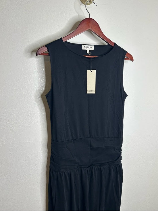Nation LA 100% Pima Cotton Cleo Midi Dress Drop Waist  in Jet Black