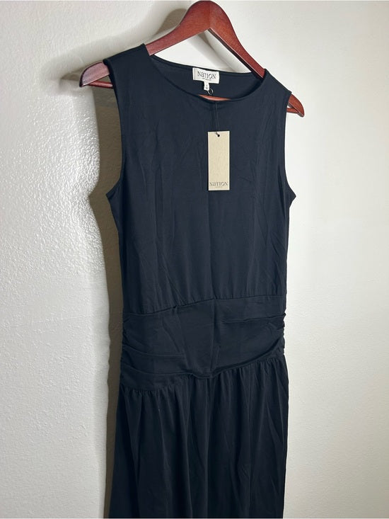 Nation LA 100% Pima Cotton Cleo Midi Dress Drop Waist  in Jet Black