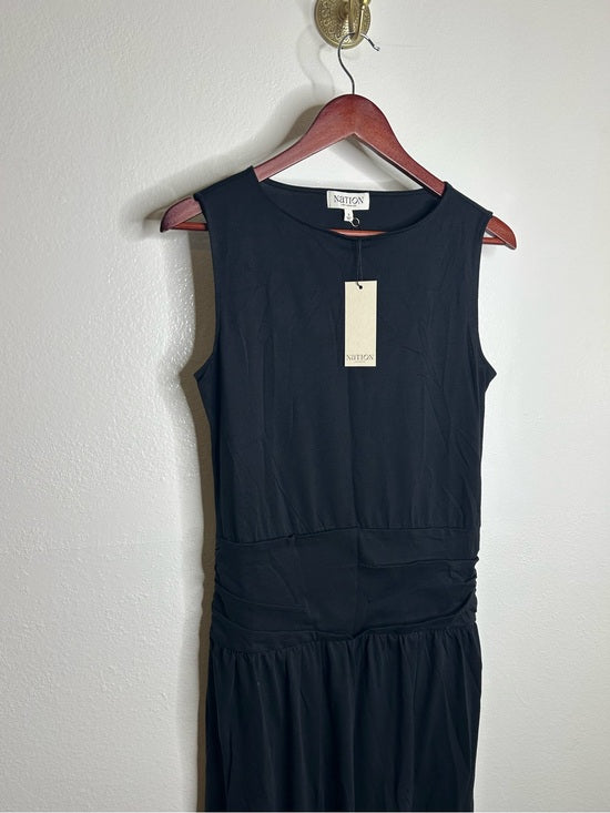Nation LA 100% Pima Cotton Cleo Midi Dress Drop Waist  in Jet Black