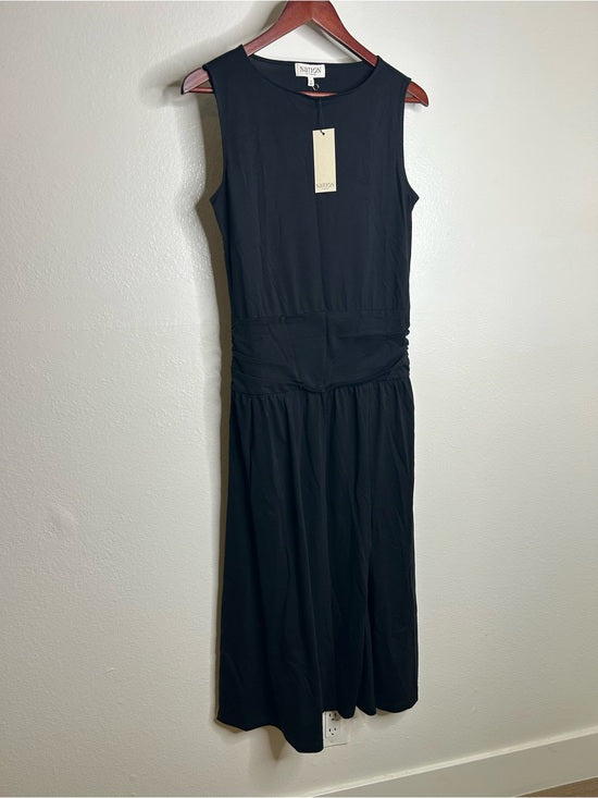 Nation LA 100% Pima Cotton Cleo Midi Dress Drop Waist  in Jet Black