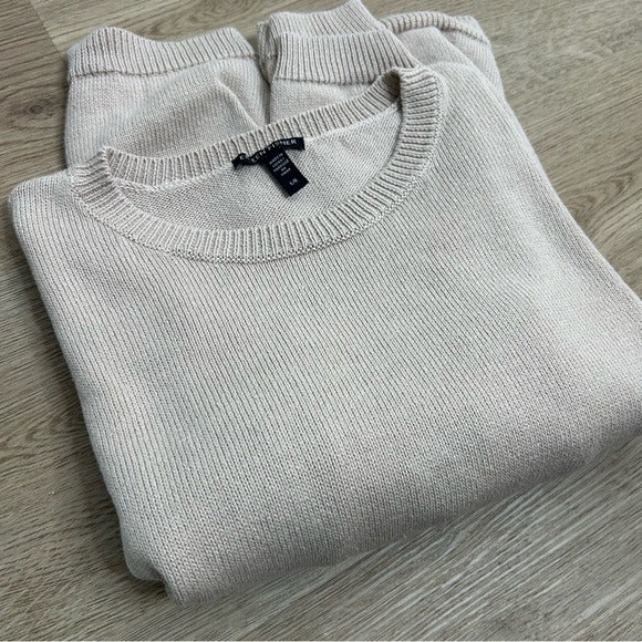 Eileen Fisher Organic Cotton Linen Tan Neutral Knit Pullover Sweater