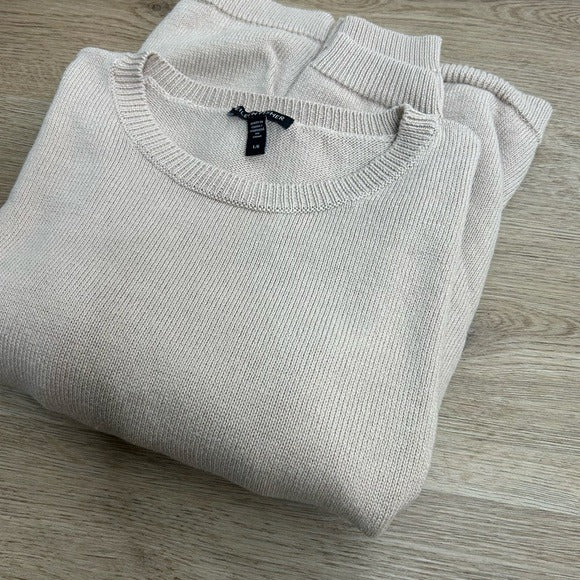 Eileen Fisher Organic Cotton Linen Tan Neutral Knit Pullover Sweater