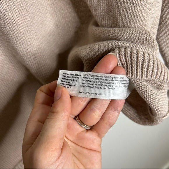 Eileen Fisher Organic Cotton Linen Tan Neutral Knit Pullover Sweater