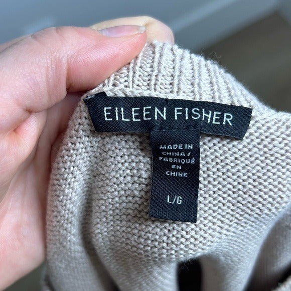 Eileen Fisher Organic Cotton Linen Tan Neutral Knit Pullover Sweater