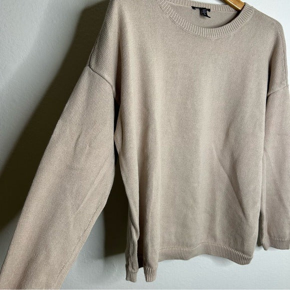 Eileen Fisher Organic Cotton Linen Tan Neutral Knit Pullover Sweater