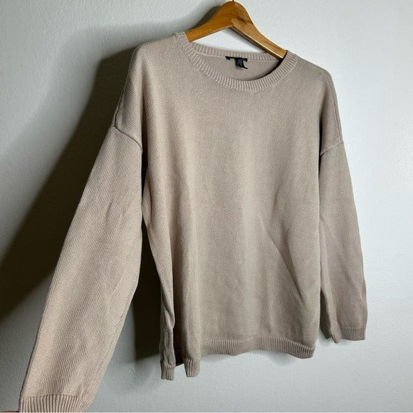 Eileen Fisher Organic Cotton Linen Tan Neutral Knit Pullover Sweater
