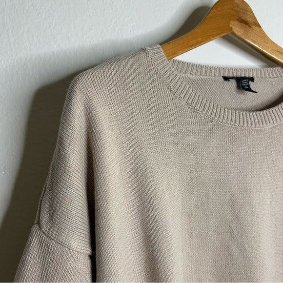 Eileen Fisher Organic Cotton Linen Tan Neutral Knit Pullover Sweater
