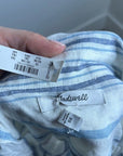 Madewell 100% Linen Striped Blue White Button Down 3/4 Sleeve Top