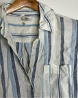 Madewell 100% Linen Striped Blue White Button Down 3/4 Sleeve Top