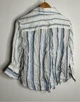 Madewell 100% Linen Striped Blue White Button Down 3/4 Sleeve Top