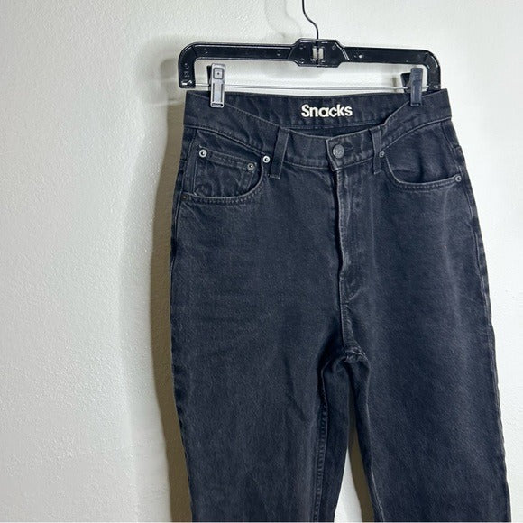 MOTHER MOTHER Snacks 100% Cotton Black High Waisted Tapered Leg Jean - Cotton, Denim