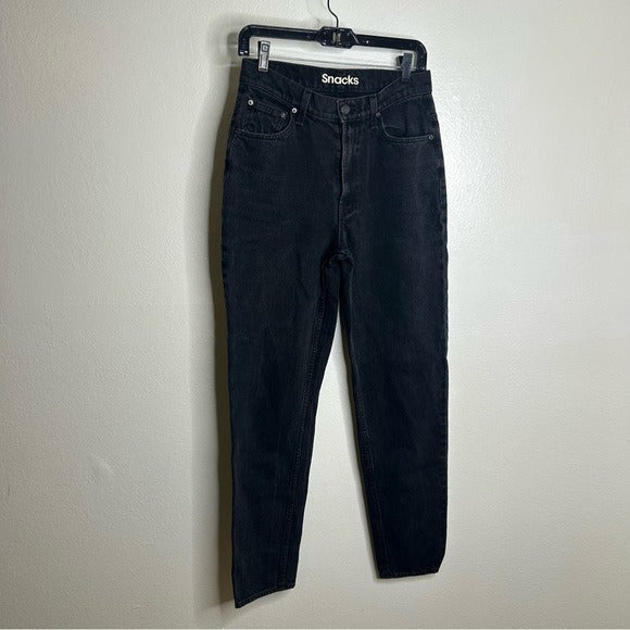 MOTHER MOTHER Snacks 100% Cotton Black High Waisted Tapered Leg Jean - Cotton, Denim