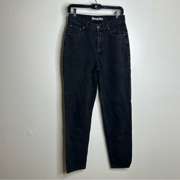 MOTHER MOTHER Snacks 100% Cotton Black High Waisted Tapered Leg Jean - Cotton, Denim