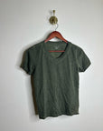 Eileen Fisher 100% Organic Cotton Green V - Neck T - Shirt Short Sleeve