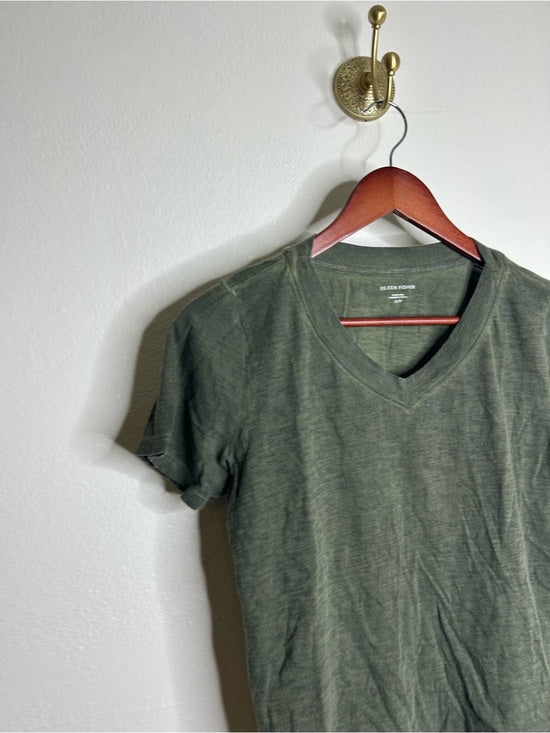 Eileen Fisher Eileen Fisher 100% Organic Cotton Green V - Neck T - Shirt Short Sleeve - Cotton