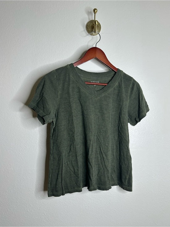 Eileen Fisher Eileen Fisher 100% Organic Cotton Green V - Neck T - Shirt Short Sleeve - Cotton