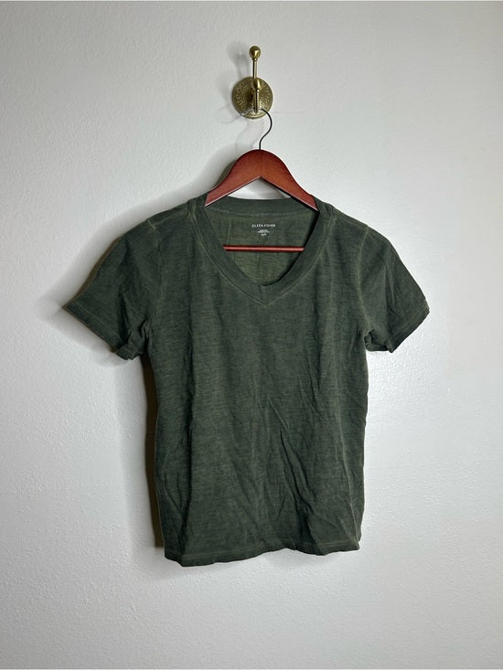 Eileen Fisher 100% Organic Cotton Green V - Neck T - Shirt Short Sleeve