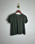 Eileen Fisher 100% Organic Cotton Green V - Neck T - Shirt Short Sleeve