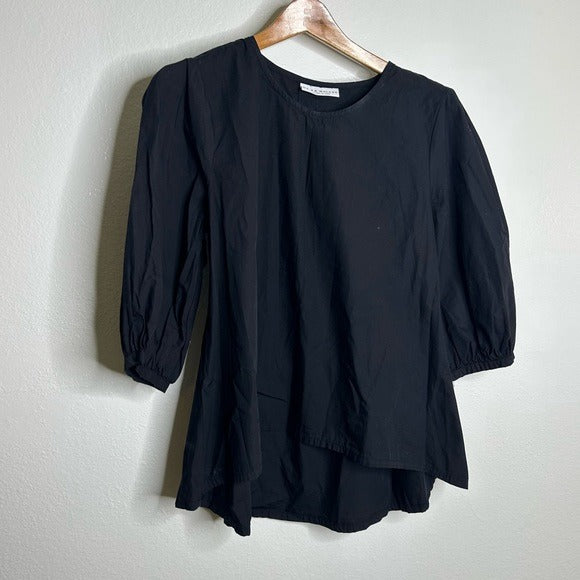 bryn Walker Bryn Walker 100% Organic Cotton Poplin Short Sleeve Black Top - Cotton