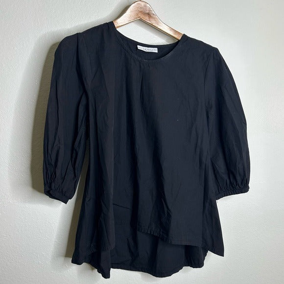 bryn Walker Bryn Walker 100% Organic Cotton Poplin Short Sleeve Black Top - Cotton