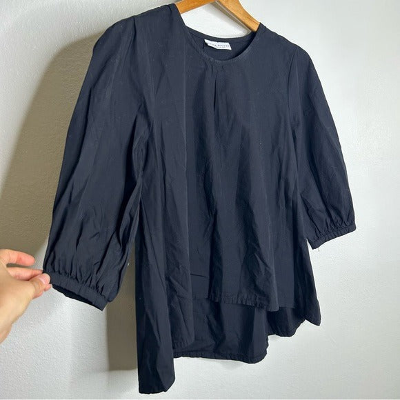 bryn Walker Bryn Walker 100% Organic Cotton Poplin Short Sleeve Black Top - Cotton