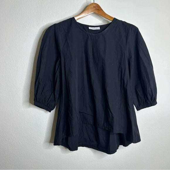 bryn Walker Bryn Walker 100% Organic Cotton Poplin Short Sleeve Black Top - Cotton