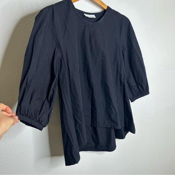 bryn Walker Bryn Walker 100% Organic Cotton Poplin Short Sleeve Black Top - Cotton