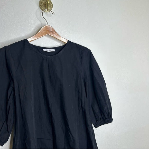 bryn Walker Bryn Walker 100% Organic Cotton Poplin Short Sleeve Black Top - Cotton
