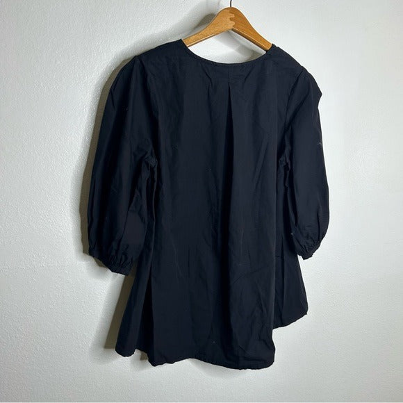 Bryn Walker 100% Organic Cotton Poplin Short Sleeve Black Top