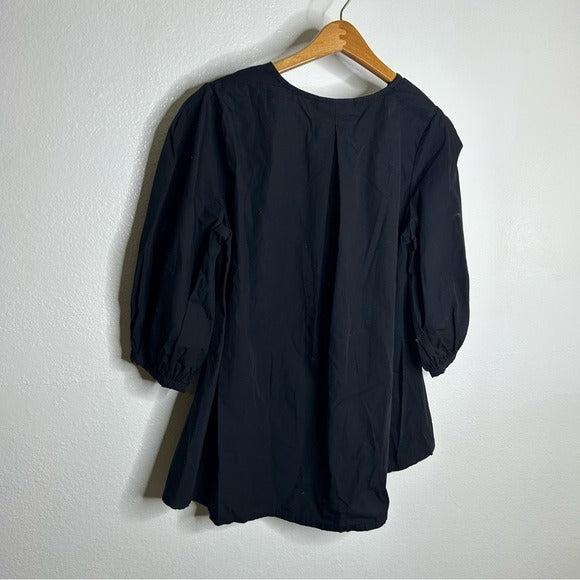 Bryn Walker 100% Organic Cotton Poplin Short Sleeve Black Top