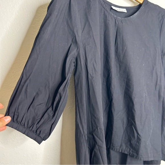 Bryn Walker 100% Organic Cotton Poplin Short Sleeve Black Top